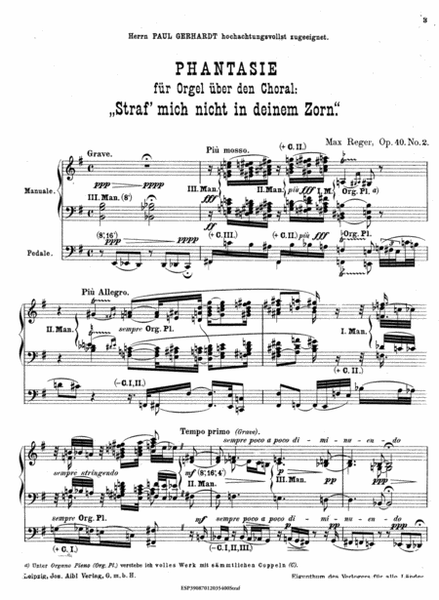 Phantasie fur Orgel uber den Choral, "Straf' mich nicht in deinem Zorn" : op. 40, no. 2