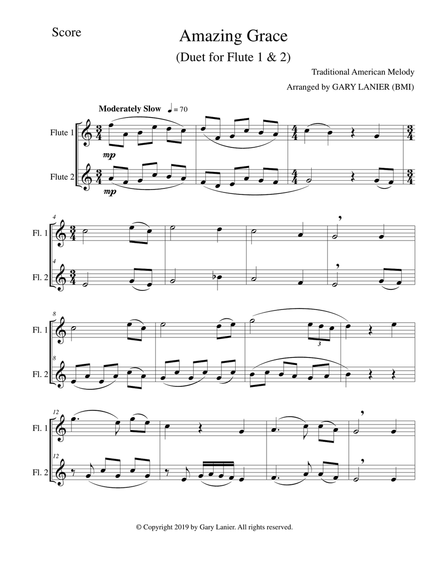 AMAZING GRACE (Duet - Flute 1 & 2 - Score & Parts included) Woodwind Duet scores gallery preview page 2