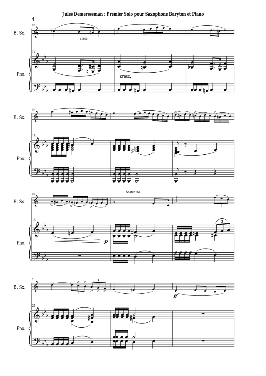 Jules Demersseman : Premier Solo : Allegretto et Allegro for baritone saxophone and piano Baritone Saxophone scores gallery preview page 4
