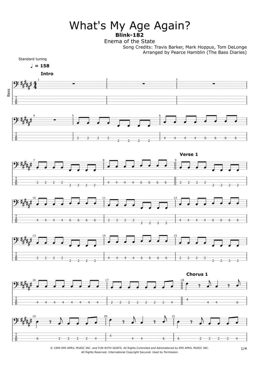 What's My Age Again? Bass Guitar scores gallery preview page 1