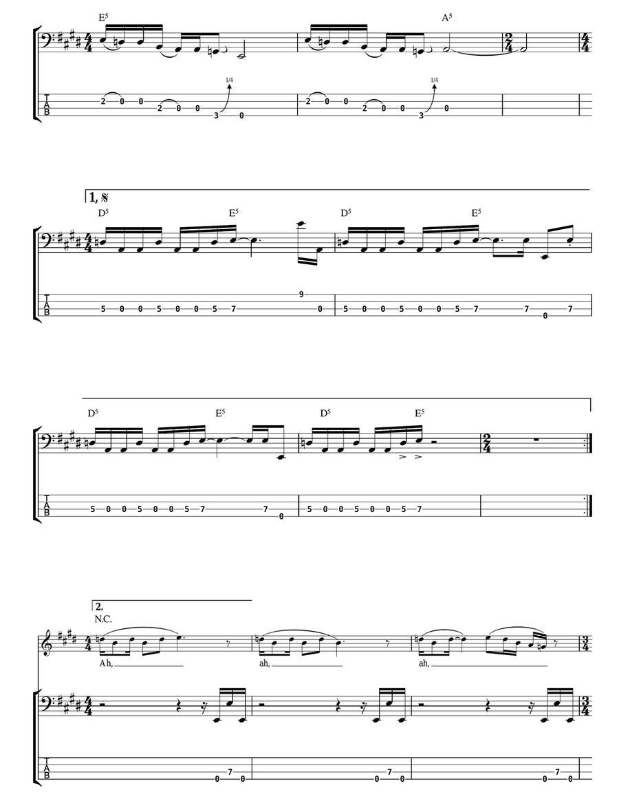 Nobody's Fault But Mine Bass Guitar Tablature scores gallery preview page 3