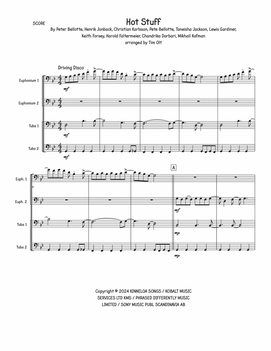 Hooked (Hot Stuff) Brass Quartet scores gallery preview page 1