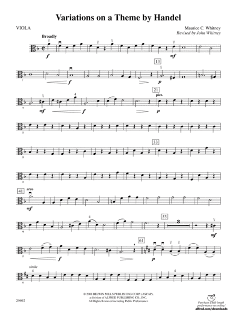 Variations on a Theme by Handel: Viola Full Orchestra scores gallery preview page 1
