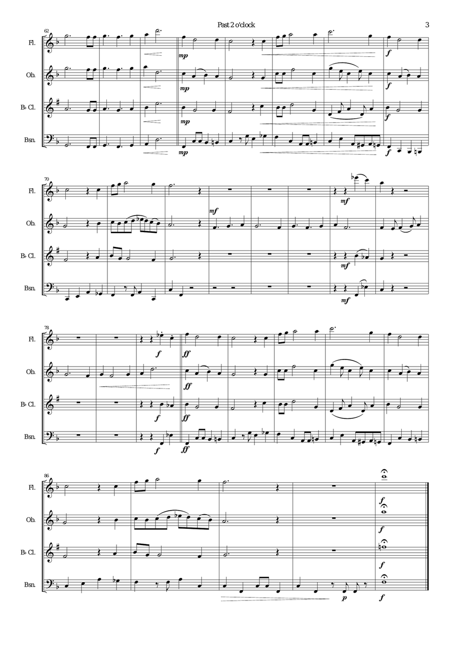 Past 2 o'clock for wind quartet A Cappella scores gallery preview page 3