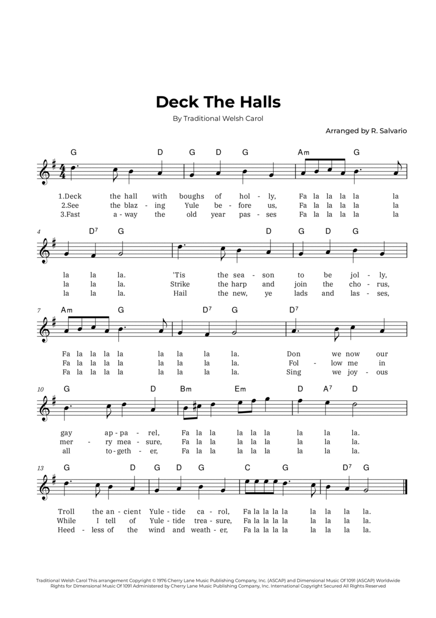 Deck The Halls (Key of G Major) Easy Piano scores gallery preview page 1