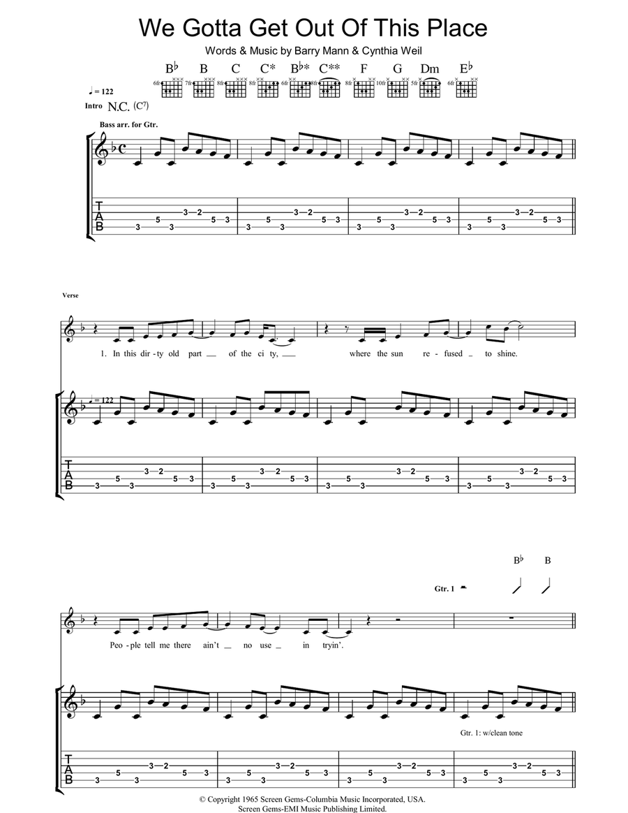 We Gotta Get Out Of This Place Guitar Tablature scores gallery preview page 1