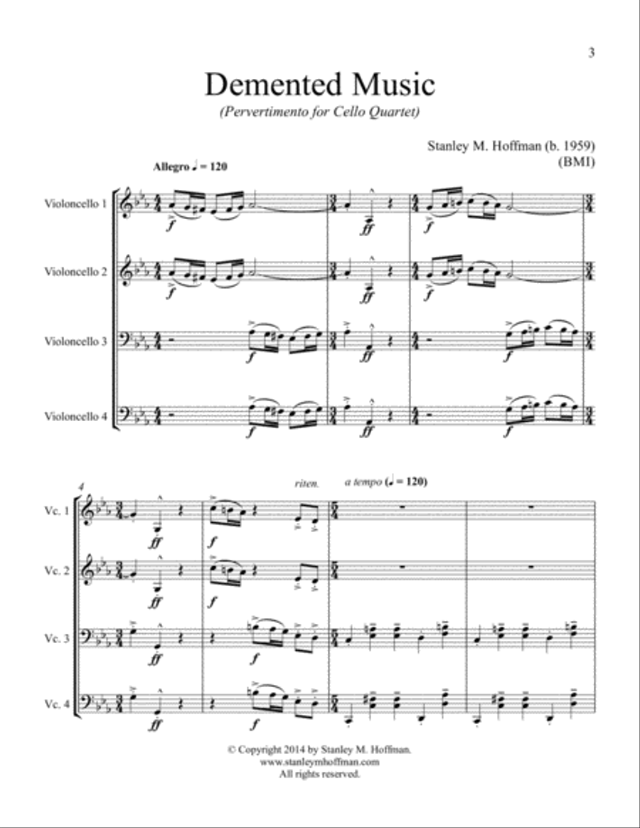 Demented Music (Pervertimento for Cello Quartet) Cello scores gallery preview page 1