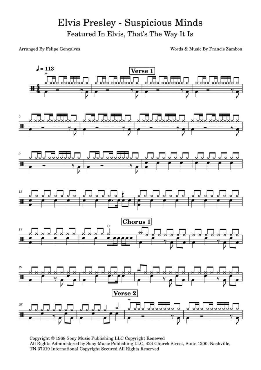 Suspicious Minds Drum Set scores gallery preview page 1