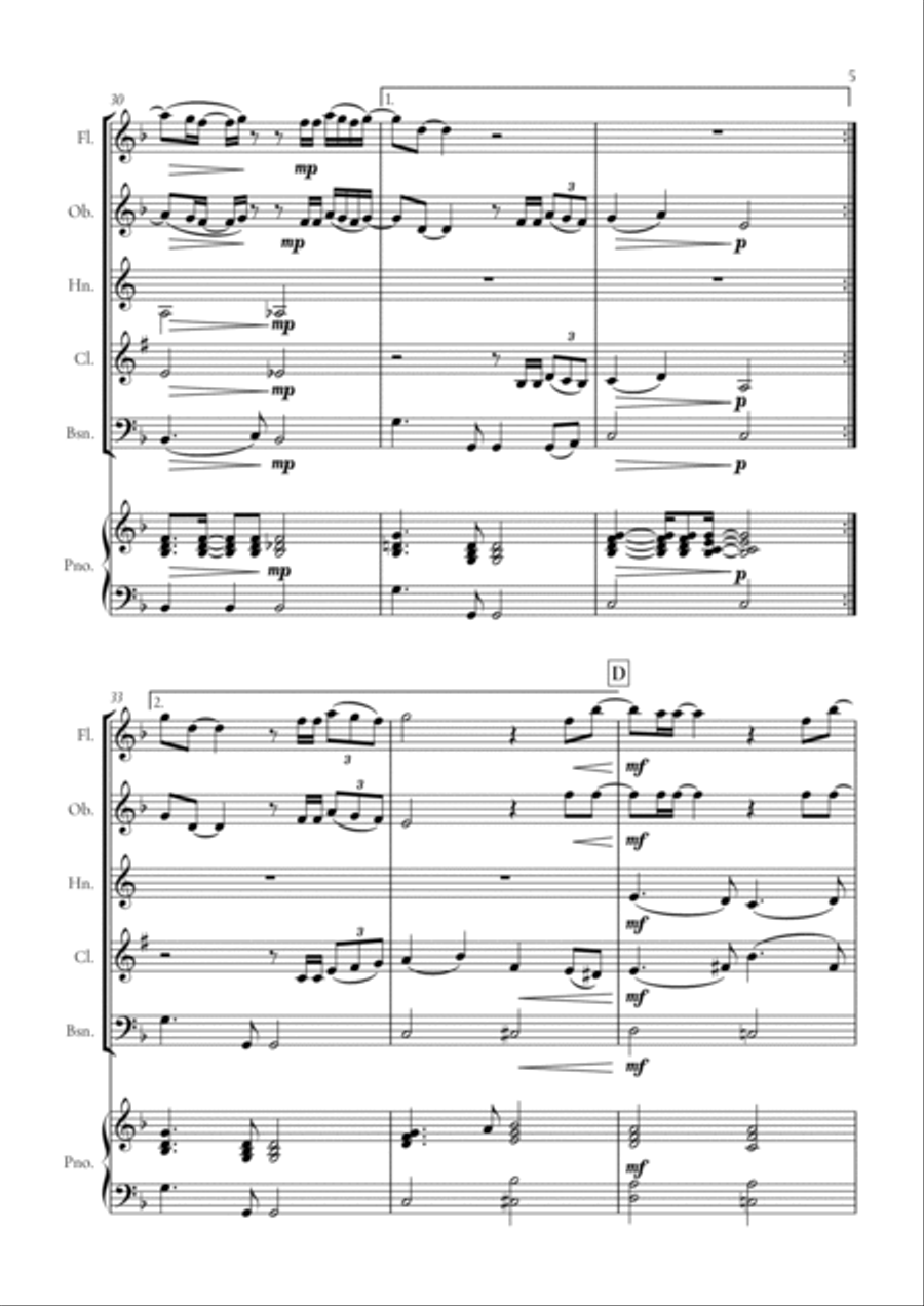 When We Were Young Woodwind Quintet scores gallery preview page 5
