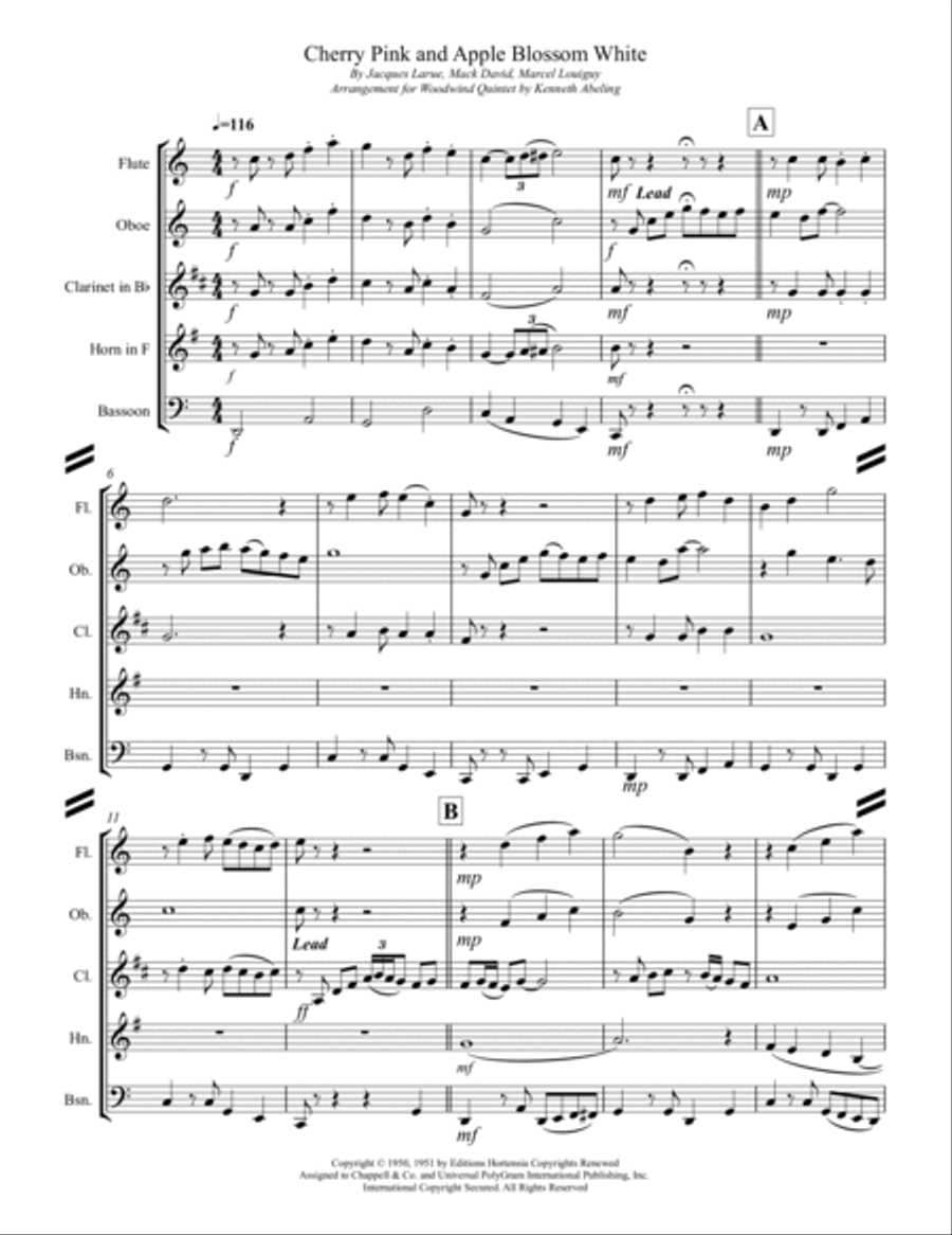 Cherry Pink And Apple Blossom White Woodwind Quintet scores gallery preview page 2
