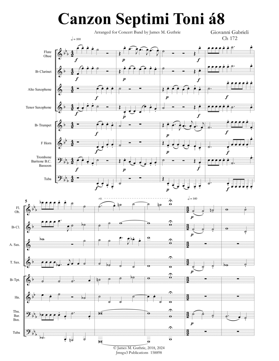 Gabrieli: Canzon Septimi Toni Ch. 172 for Concert Band image number null