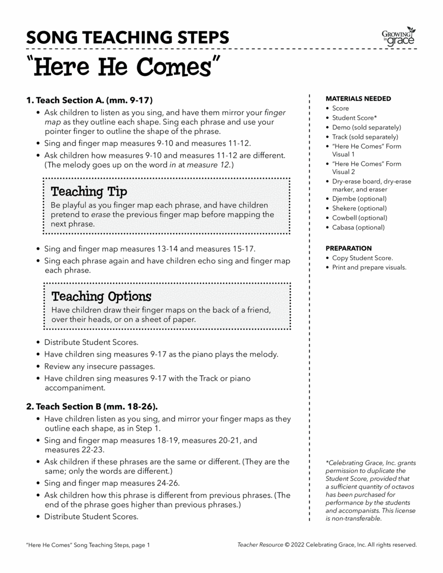 Here He Comes (Teacher Resource) 3-Part scores gallery preview page 1