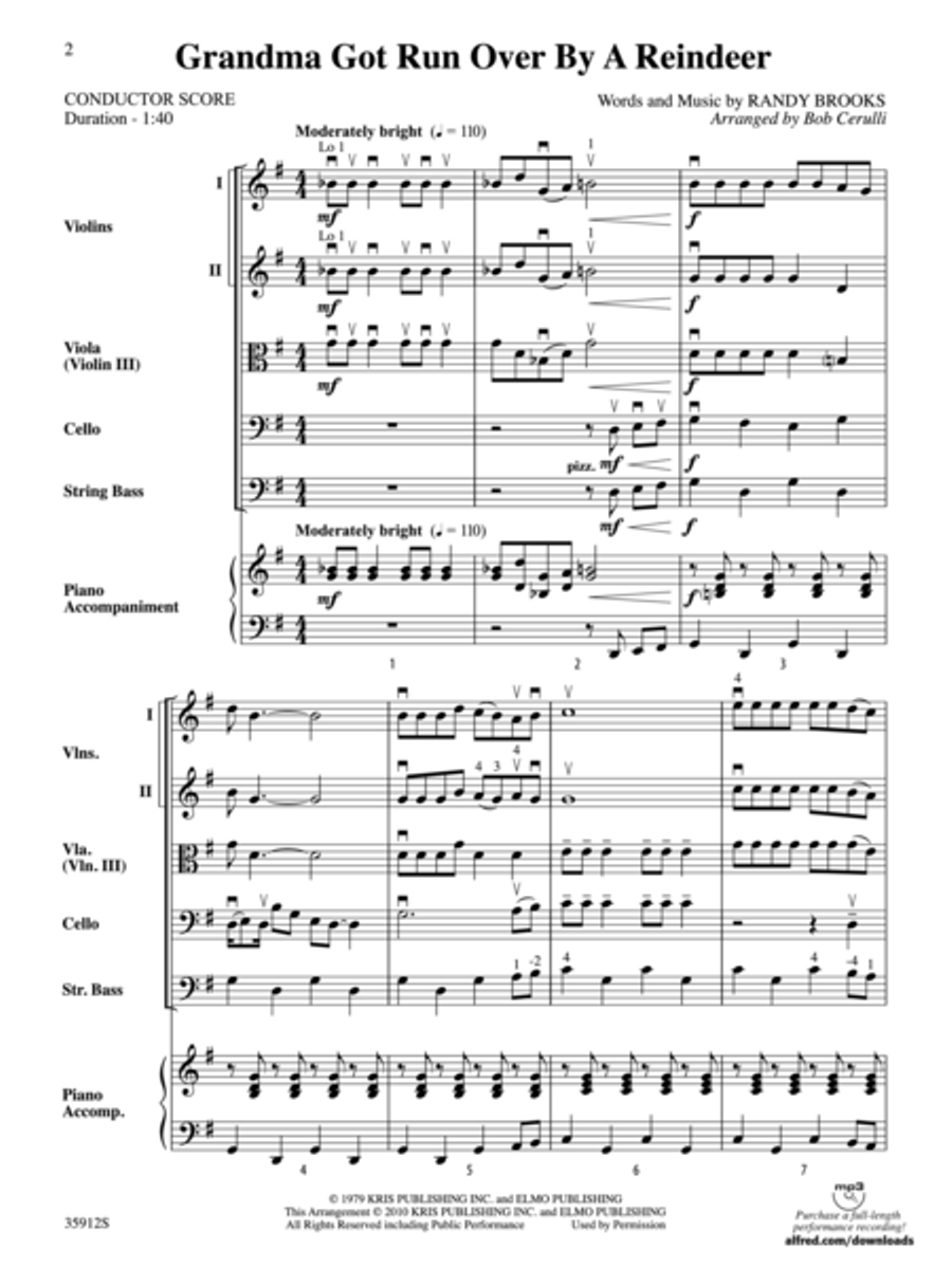 Grandma Got Run Over by a Reindeer String Orchestra scores gallery preview page 2