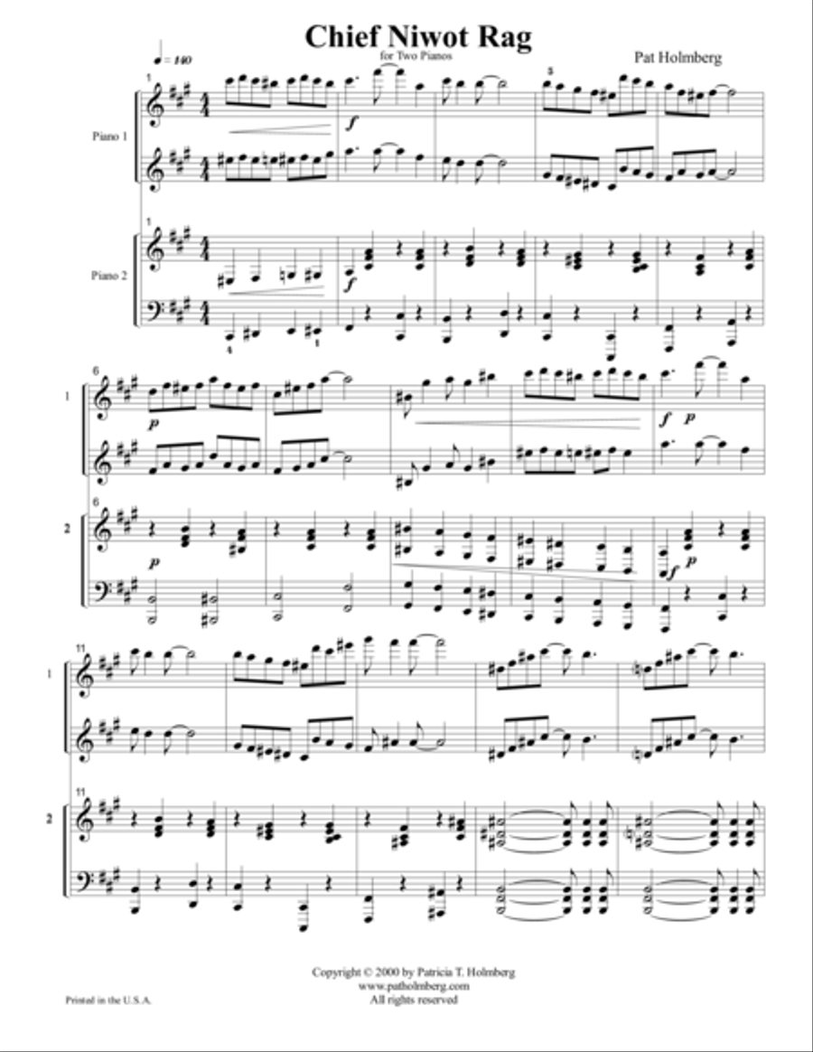 Chief Niwot Rag for Two Pianos 2 Pianos, 4-Hands scores gallery preview page 1