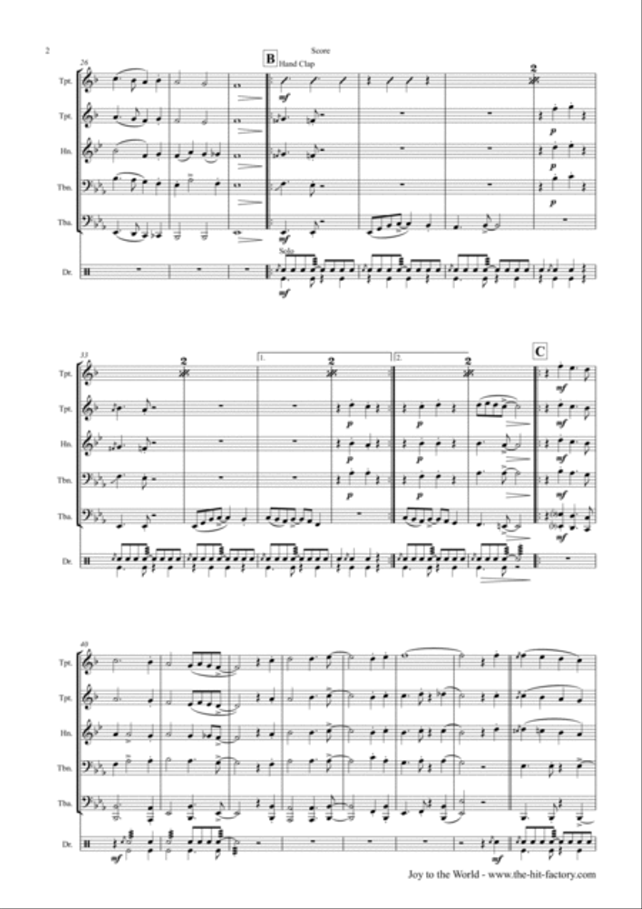 Joy to the World - Second Line Groove - Brass Quintet Brass Quintet scores gallery preview page 2