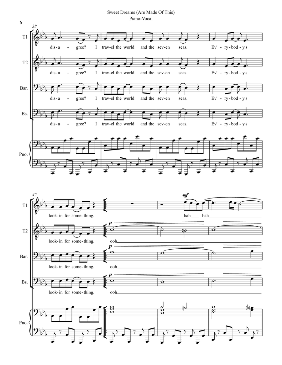 Sweet Dreams (Are Made Of This) TTBB scores gallery preview page 6
