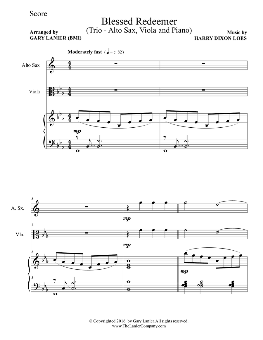 BLESSED REDEEMER (Trio – Alto Sax, Viola & Piano with Score/Parts) Alto Saxophone scores gallery preview page 2