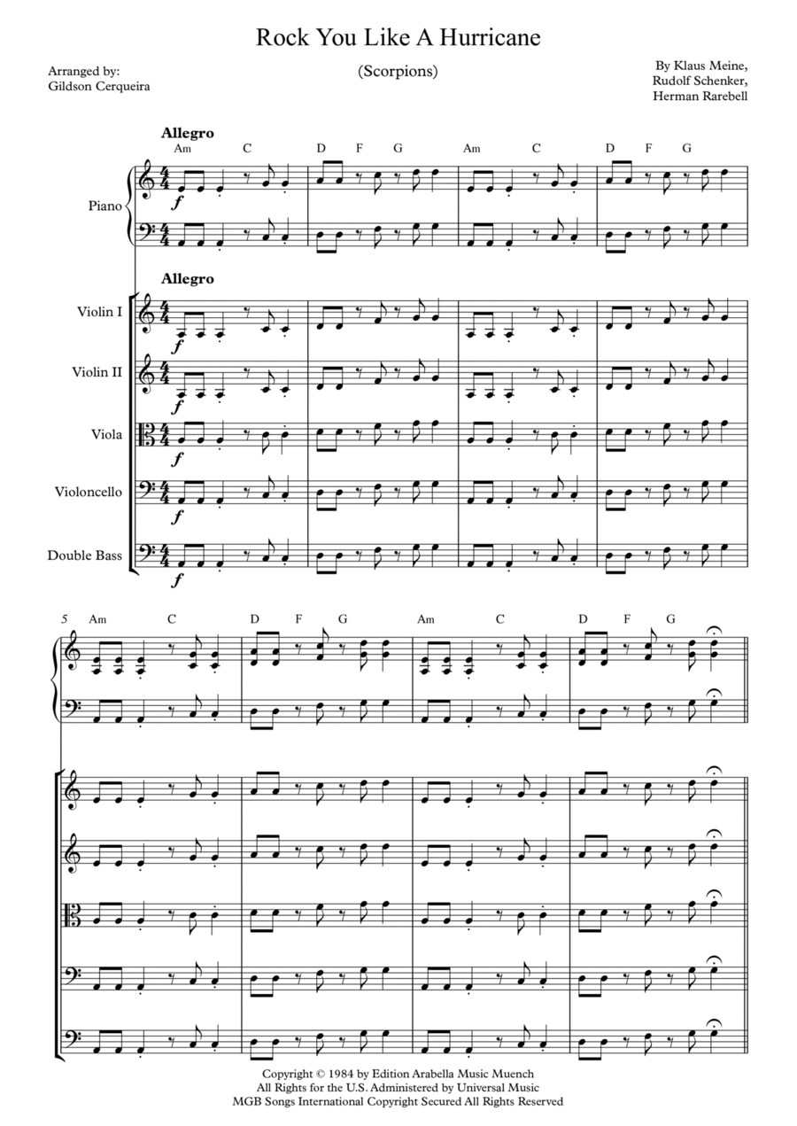 Rock You Like A Hurricane String Quintet scores gallery preview page 1
