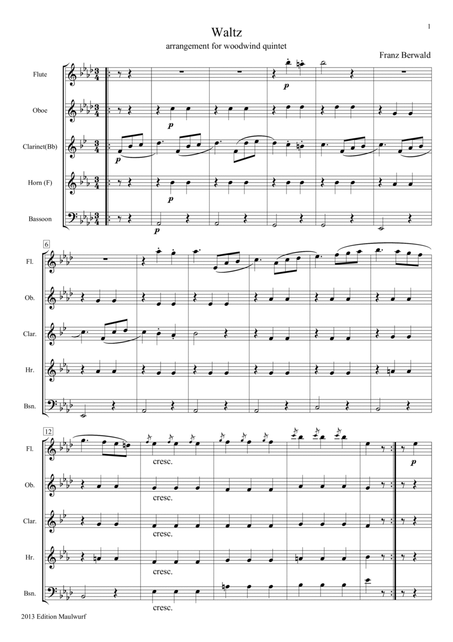 Waltz Woodwind Quintet scores gallery preview page 1