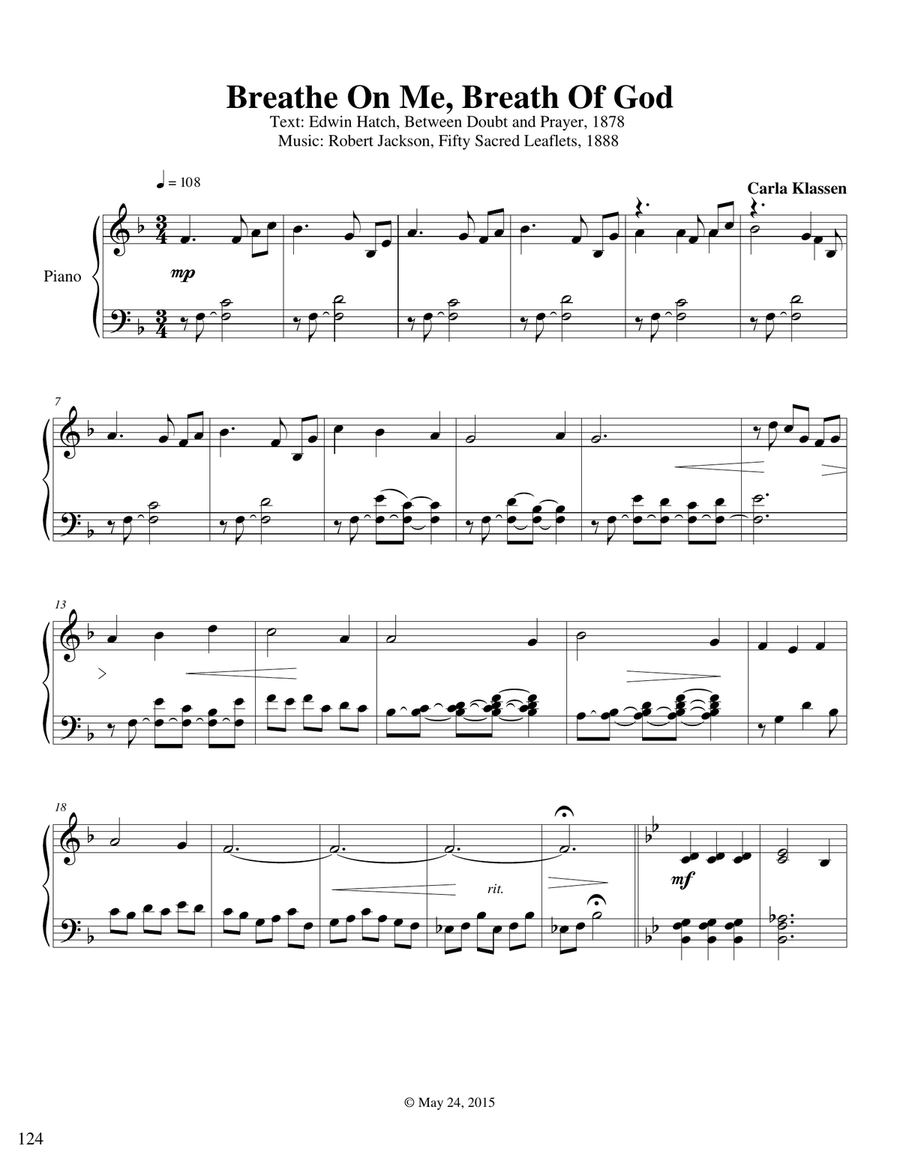 Breathe On Me, Breath Of God Piano Solo scores gallery preview page 1