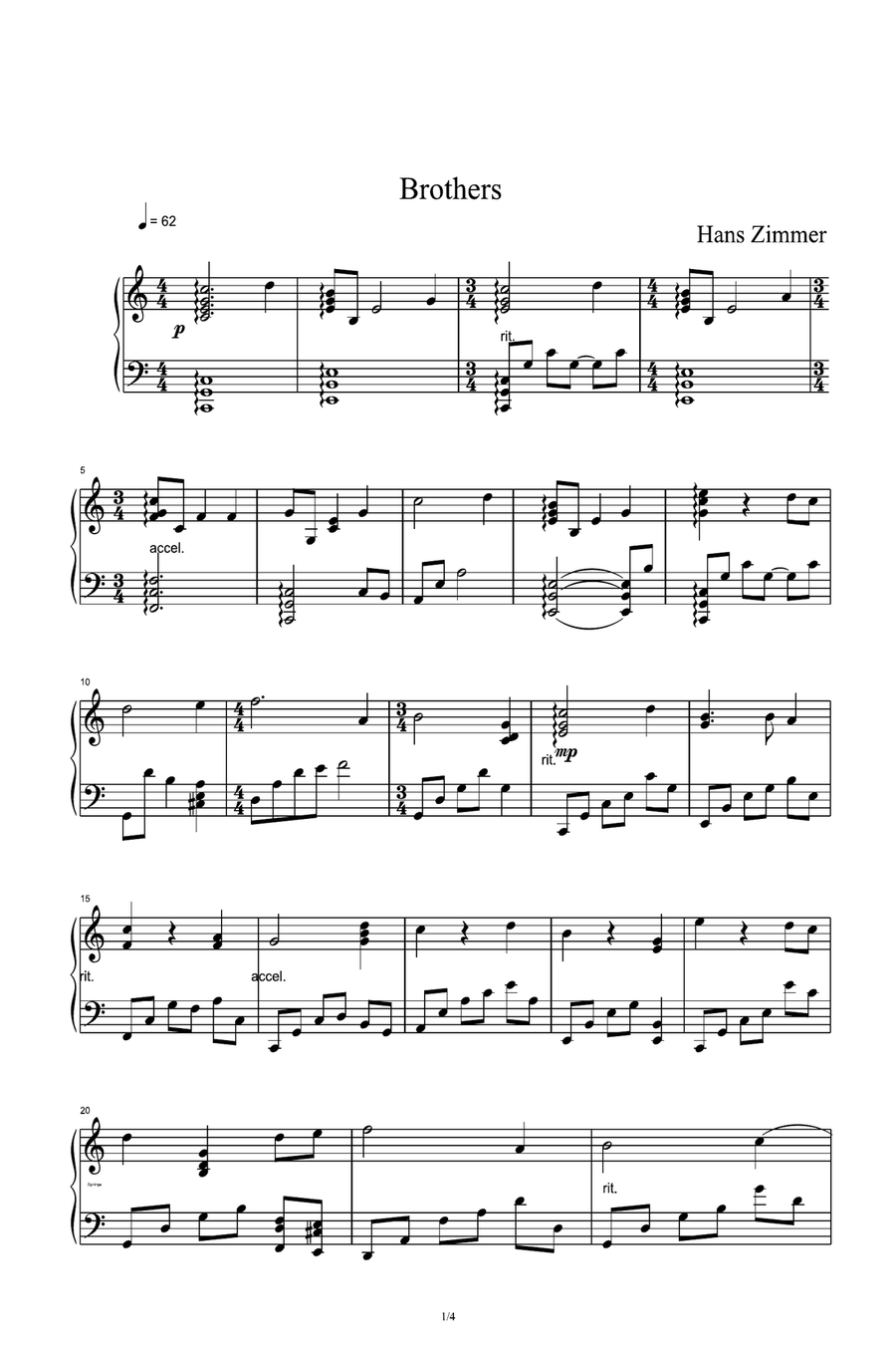 Brothers Piano Solo scores gallery preview page 1