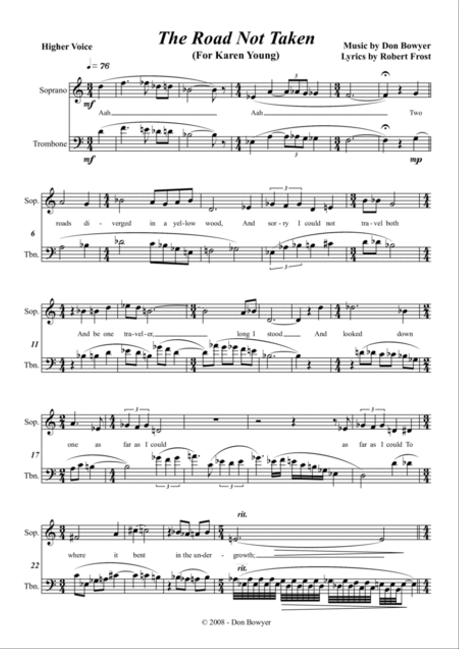 The Road Not Taken - Higher Voice Range (A4 size) Trombone Duet scores gallery preview page 2