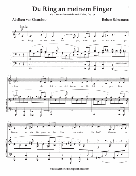 SCHUMANN: Du Ring an meinem Finger, Op. 42 no. 4 (transposed to C major)