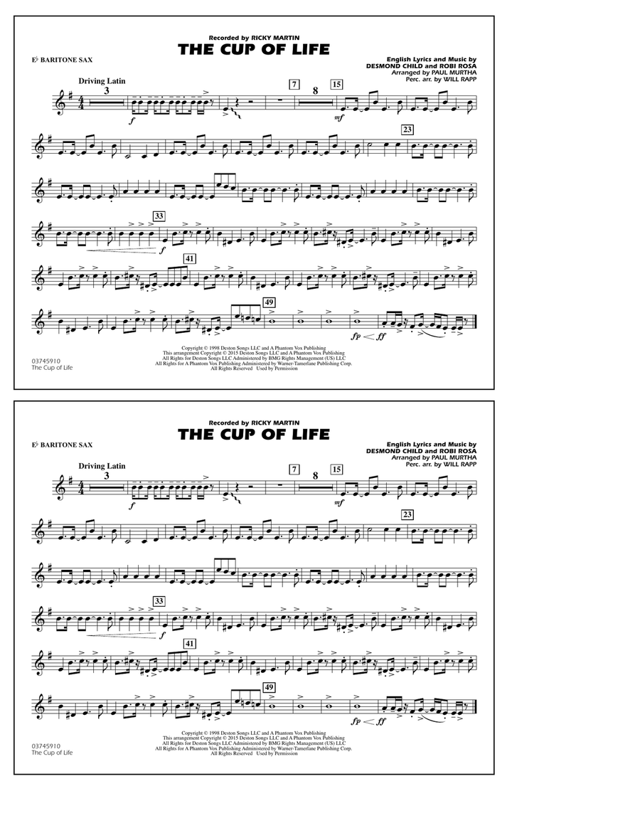 The Cup of Life - Eb Baritone Sax Marching Band scores gallery preview page 1