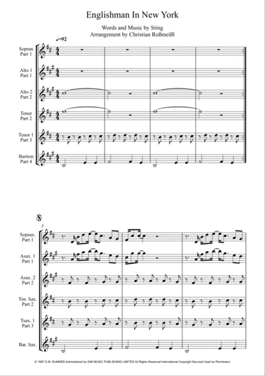 Englishman In New York Woodwind Quartet scores gallery preview page 2