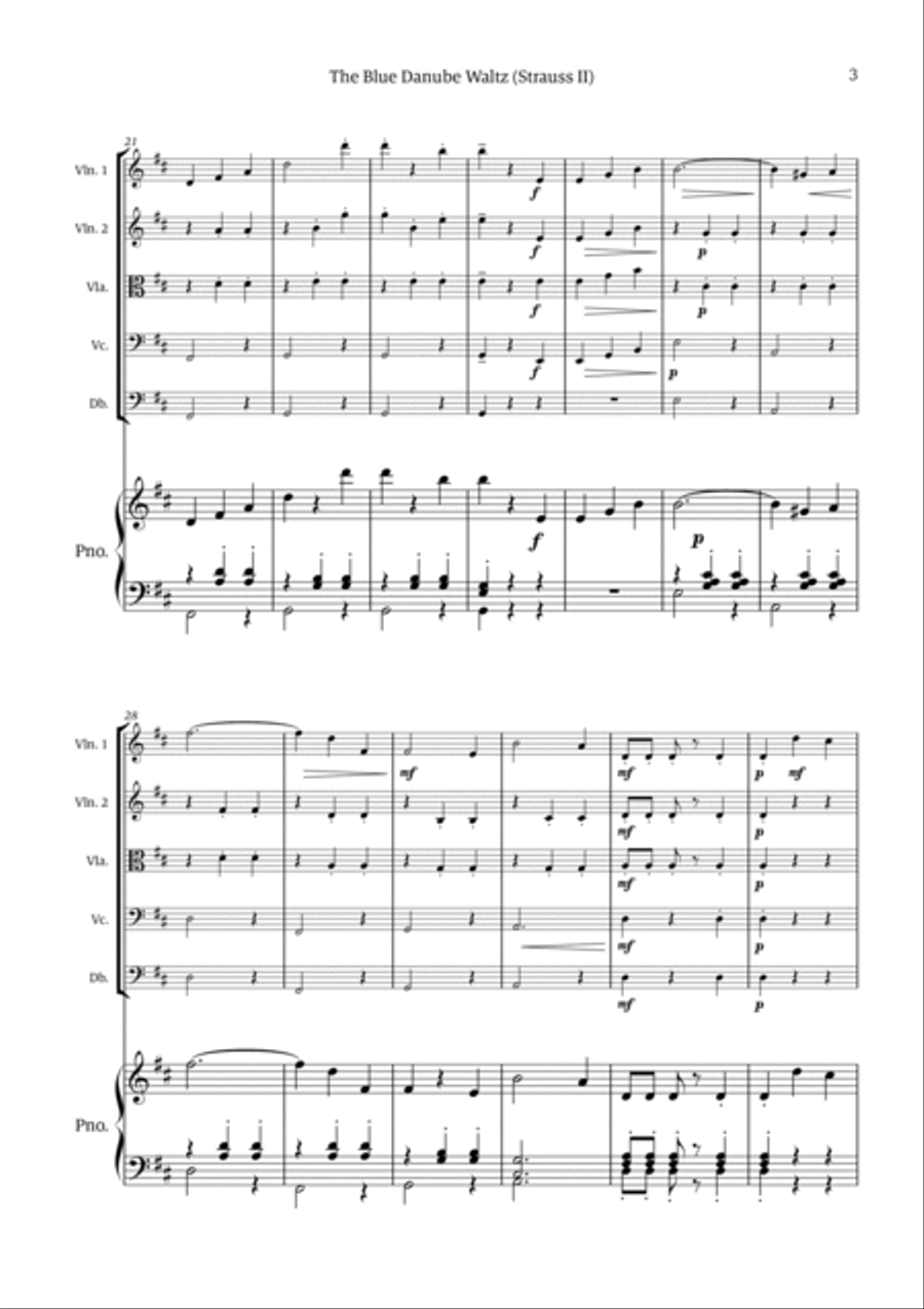 The Blue Danube Waltz String Quintet scores gallery preview page 3