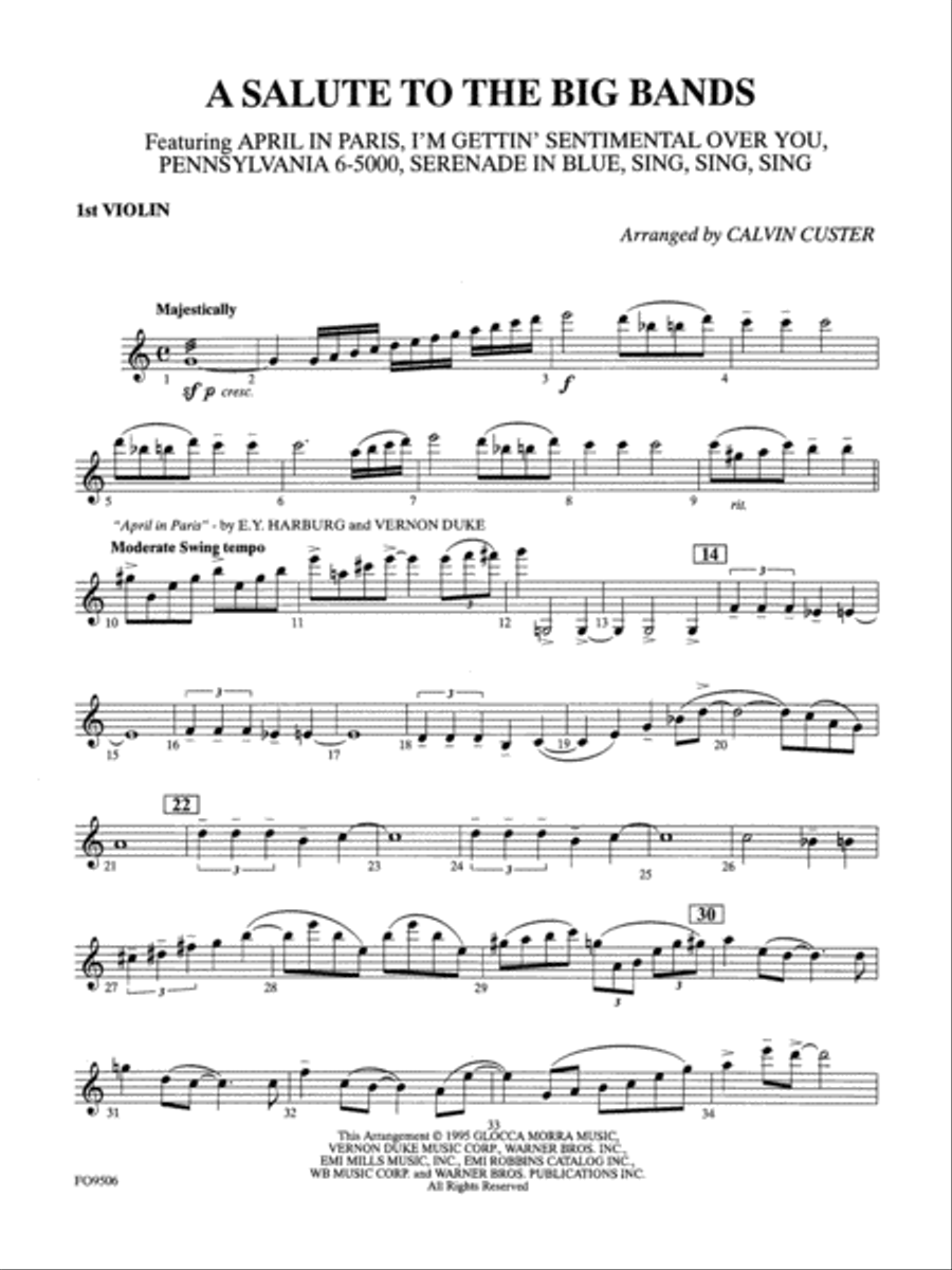 A Salute to the Big Bands: 1st Violin Full Orchestra scores gallery preview page 1