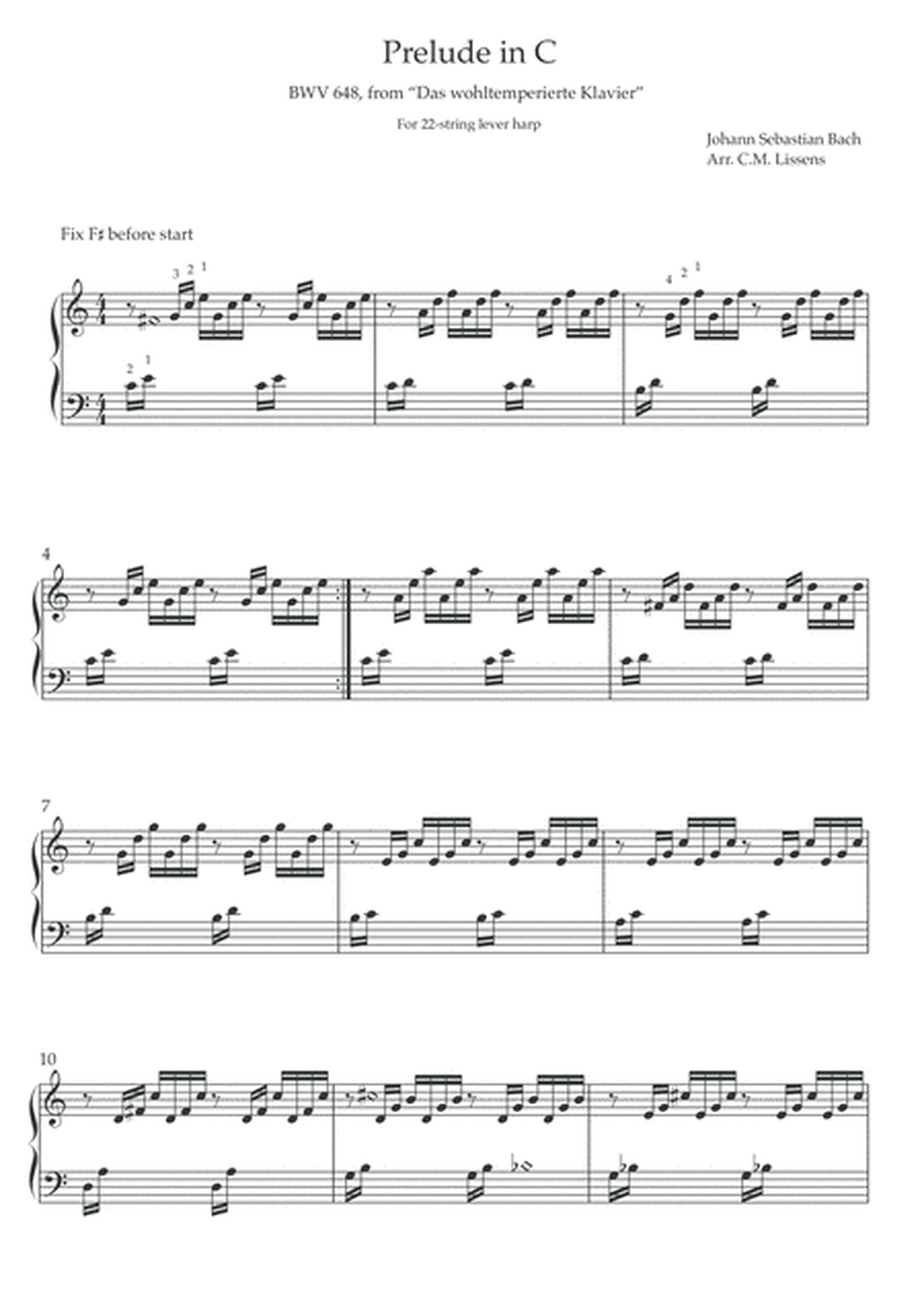 Prelude in C - Johann Sebastian Bach for 22-string lever harp