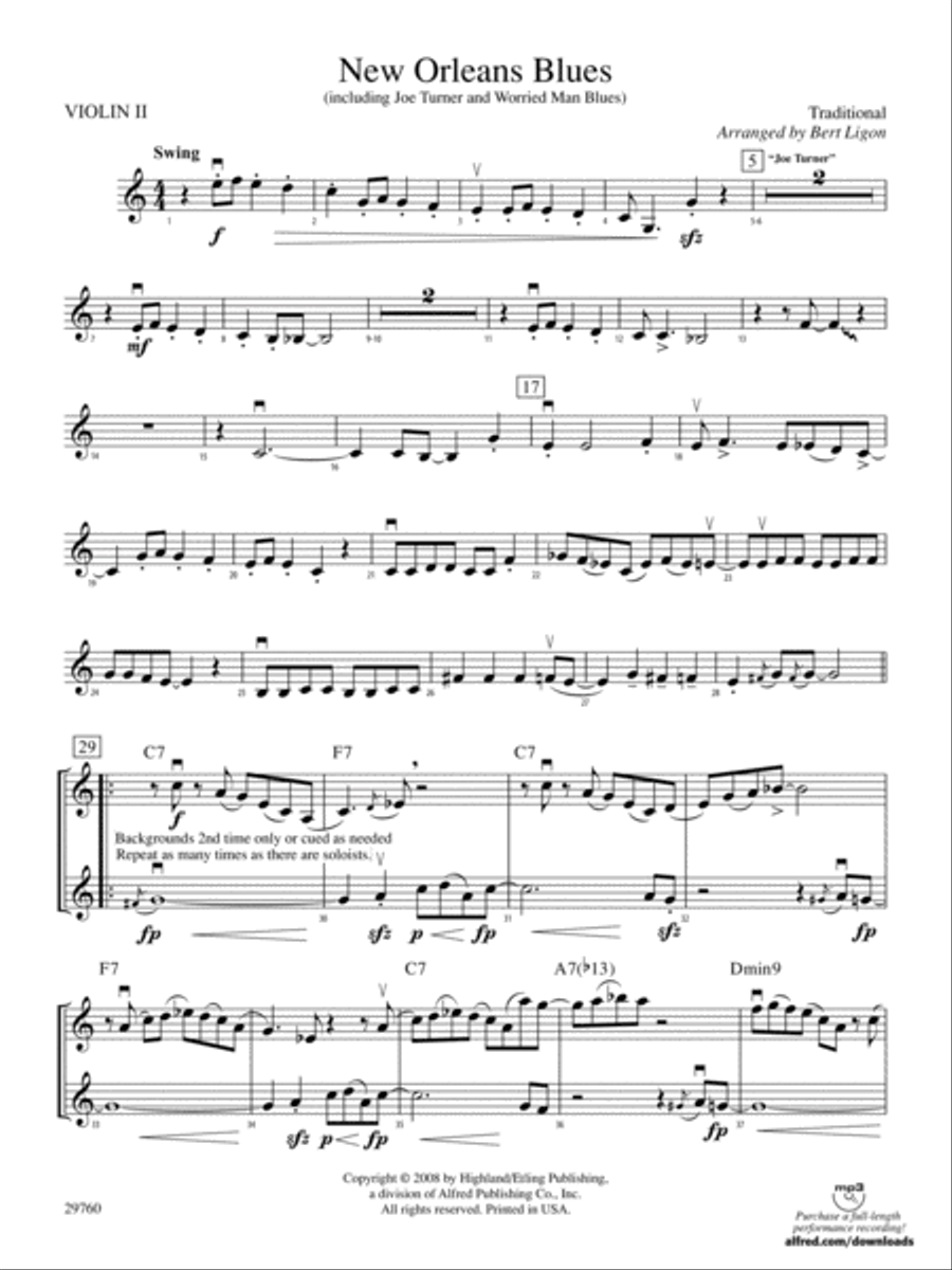 New Orleans Blues: 2nd Violin String Orchestra scores gallery preview page 1