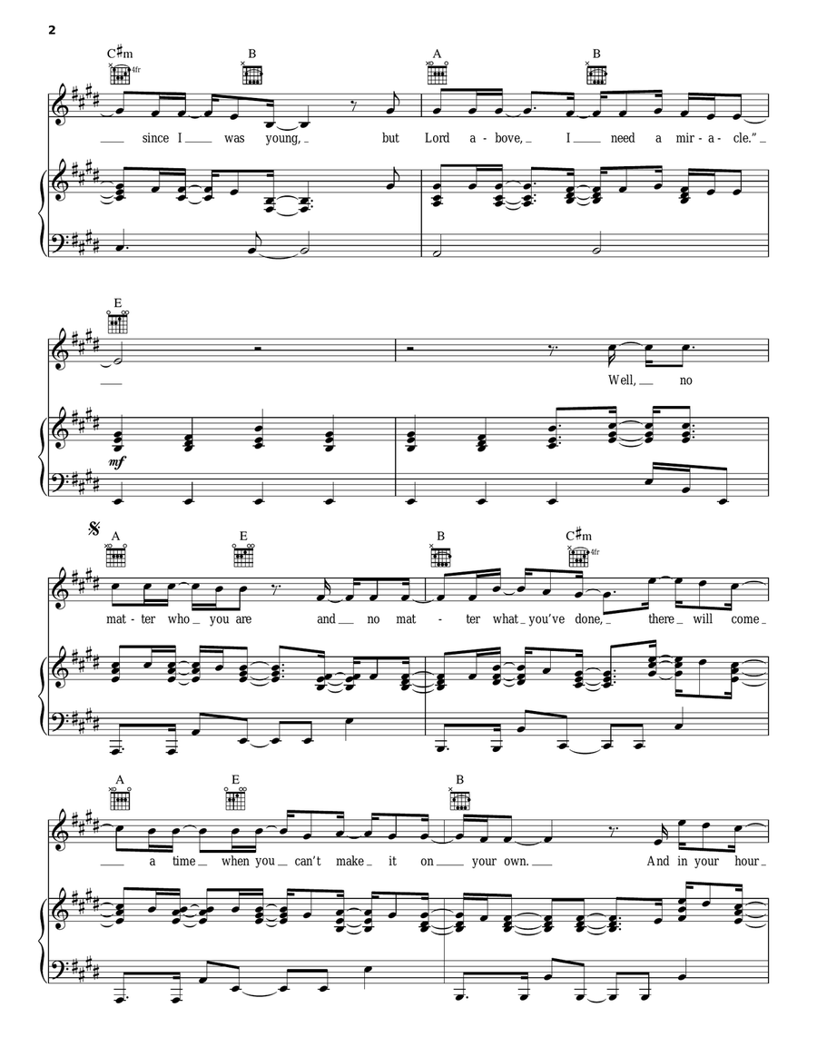 I Need A Miracle Piano, Vocal, Guitar scores gallery preview page 2