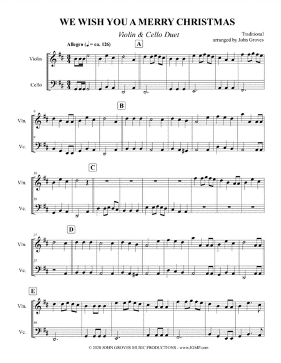 We Wish You A Merry Christmas - Violin & Cello Duet String Duet scores gallery preview page 2