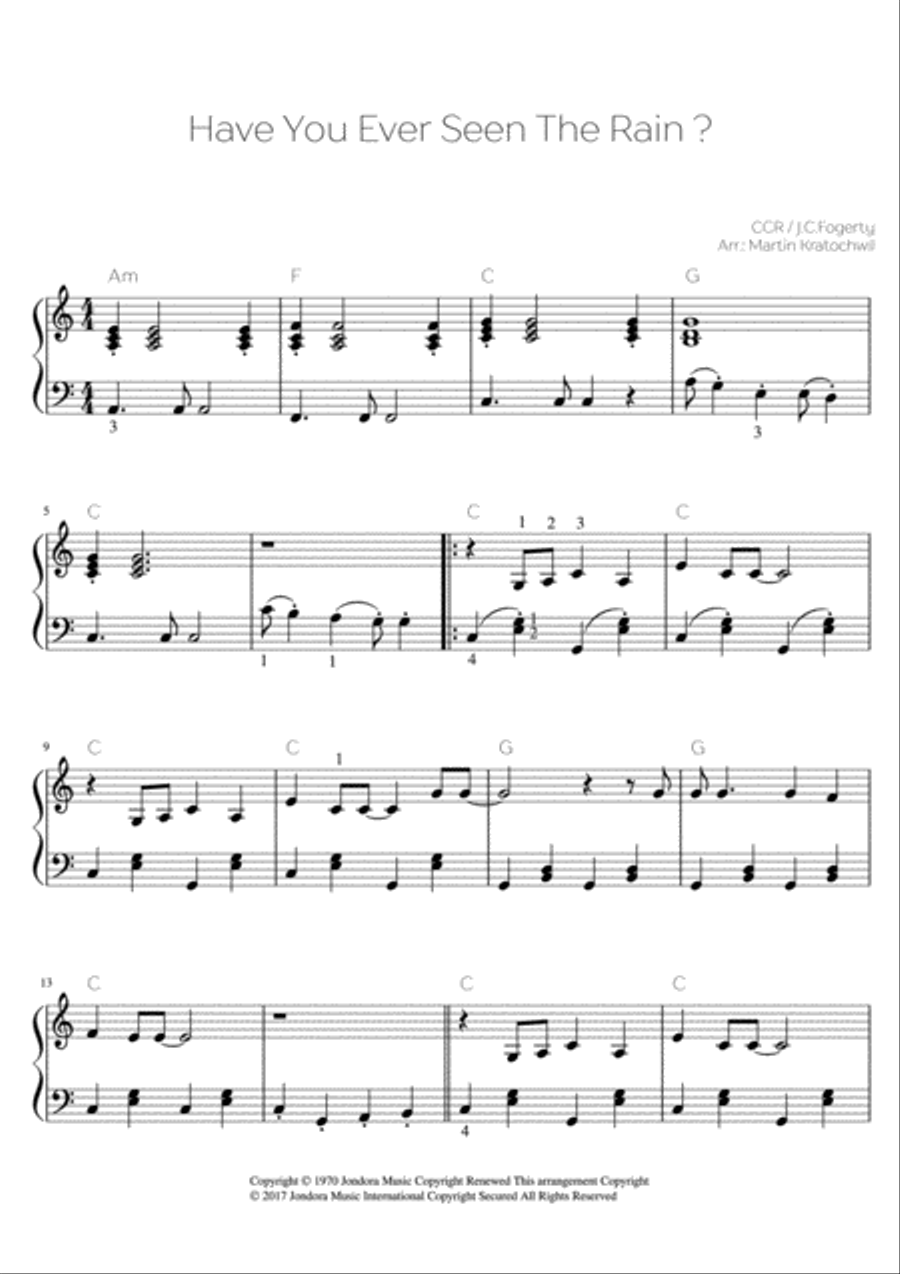 Have You Ever Seen The Rain? Easy Piano scores gallery preview page 1