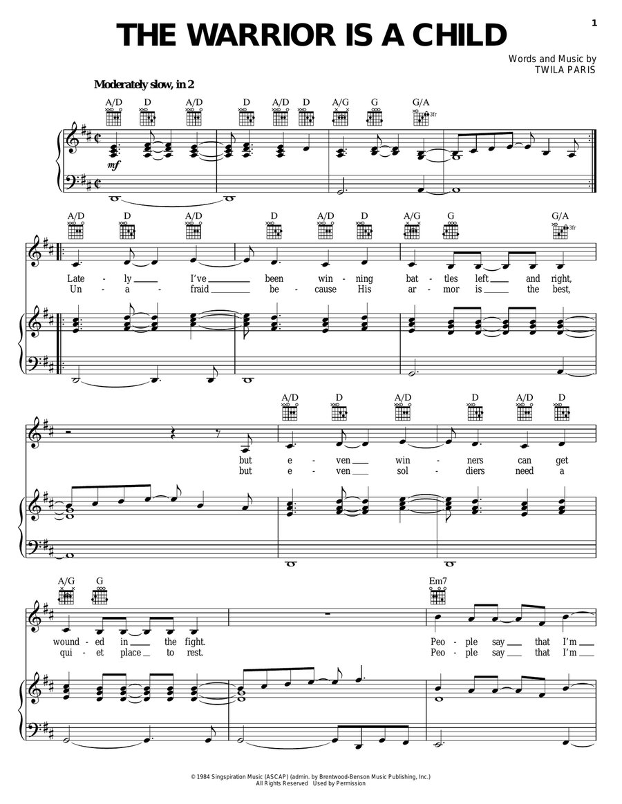 The Warrior Is A Child Piano, Vocal, Guitar scores gallery preview page 1