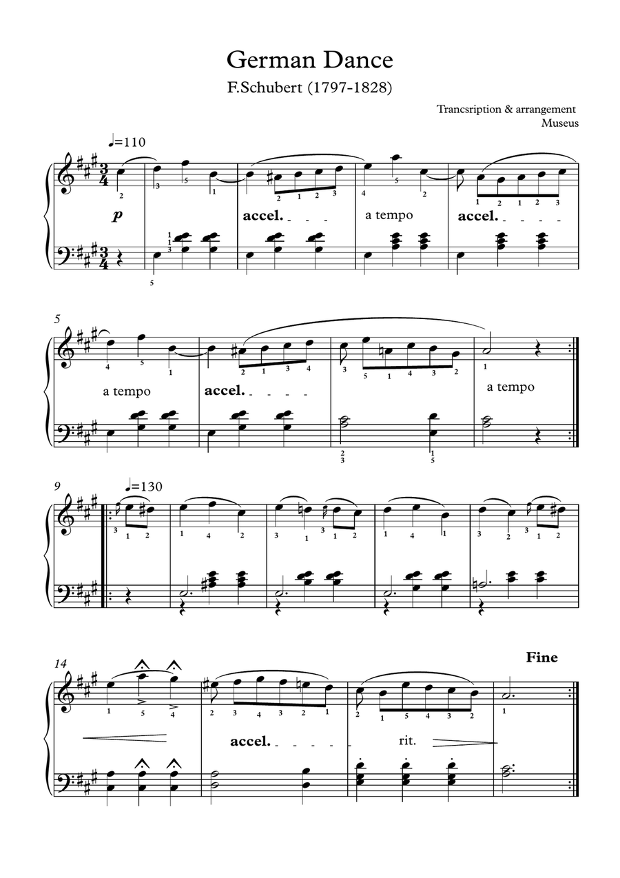 Five short melodic piano solo pieces with finger positions and mp3 Easy Piano scores gallery preview page 1