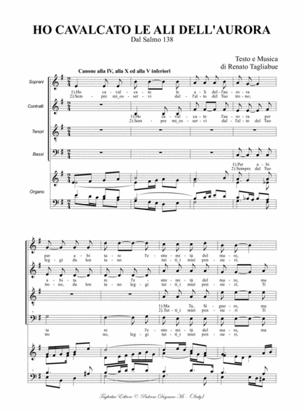 HO CAVALCATO LE ALI DELL'AURORA - For SATB Choir and Organ image number null