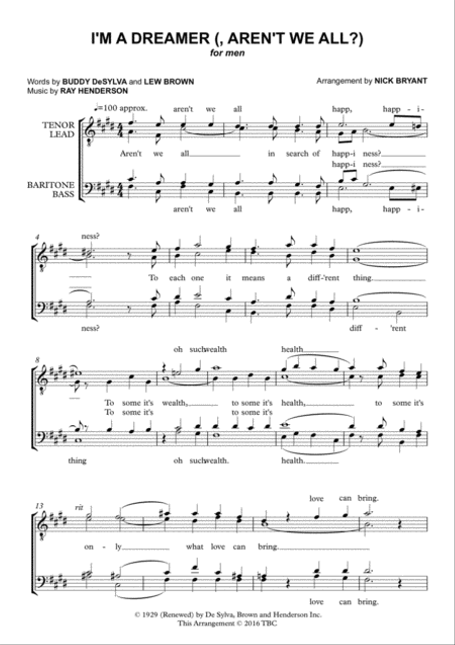 I'm A Dreamer Aren't We All TTBB scores gallery preview page 1