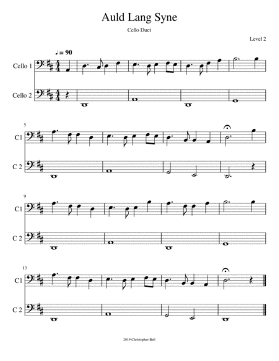 Auld Lang Syne - Easy Cello Duet String Duet scores gallery preview page 2