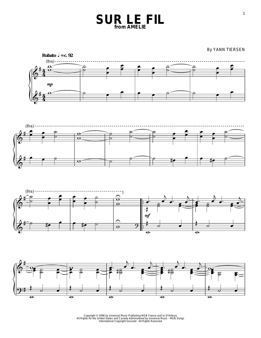 Sur Le Fil Piano Solo scores gallery preview page 1