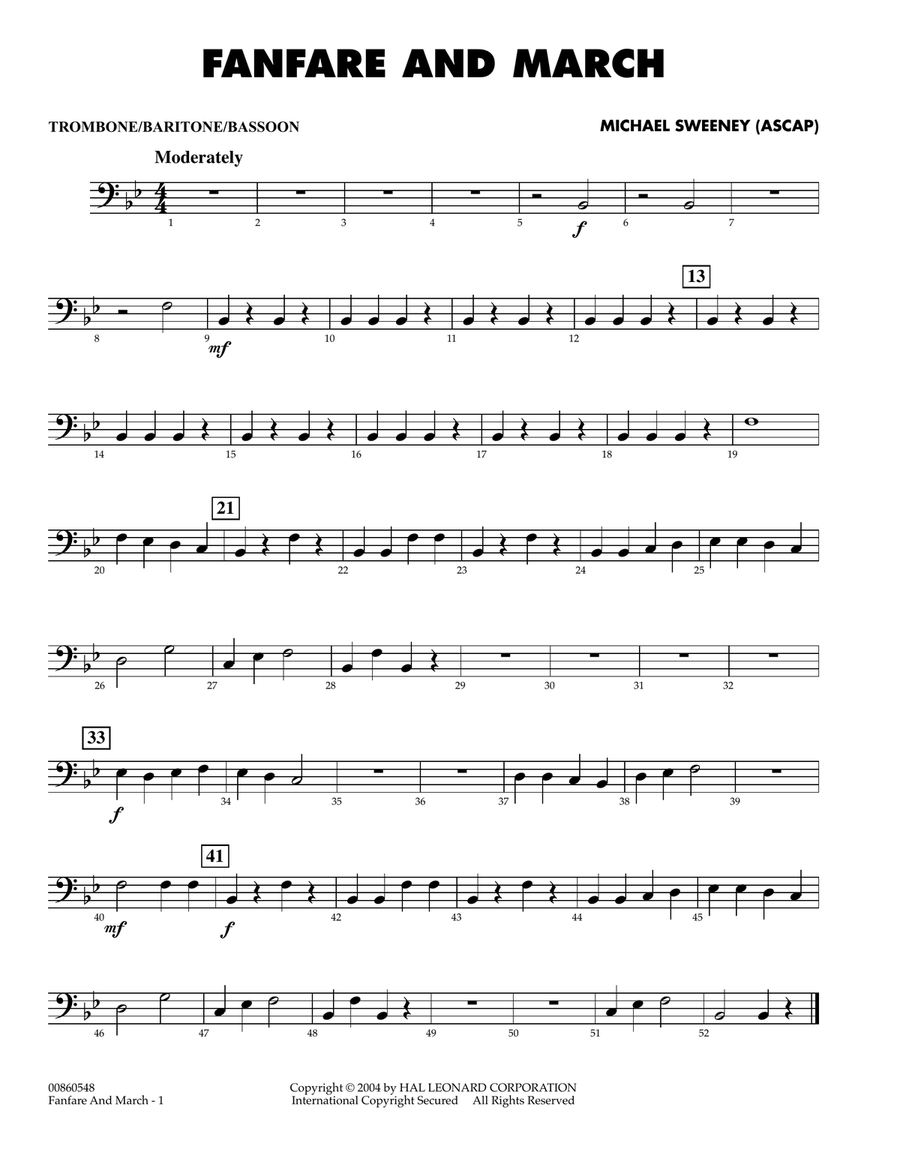 Fanfare And March - Trombone/Baritone B.C./Bassoon Concert Band scores gallery preview page 1