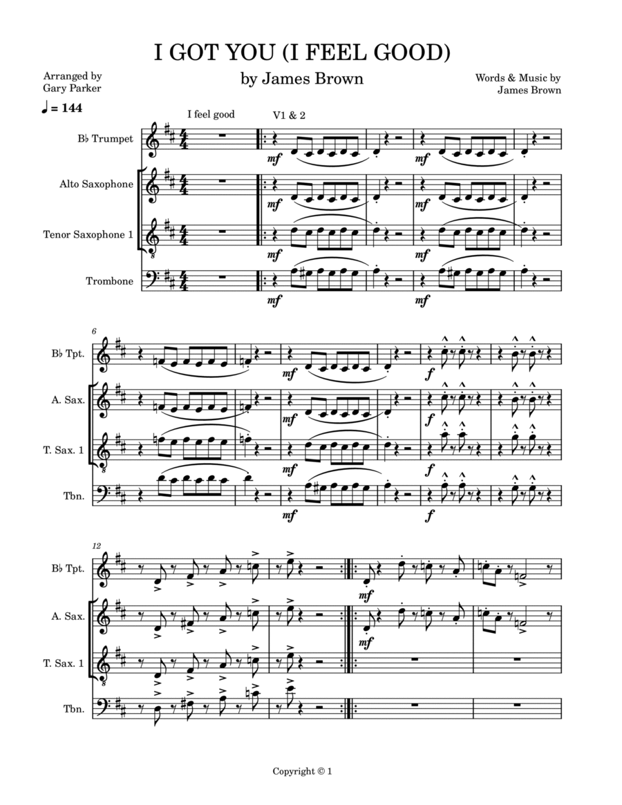 I Got You (i Feel Good) I Got You (i Feel Good) Tenor Saxophone scores gallery preview page 1