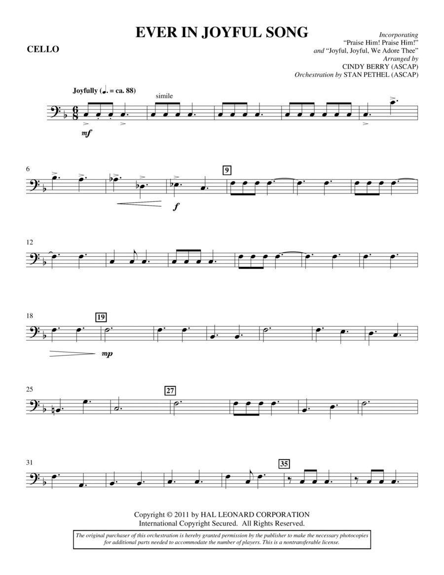 Ever In Joyful Song - Cello Choir scores gallery preview page 1