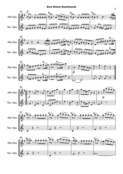 Eine Kleine Nachtmusik, Allegro, by W A Mozart. Alto and Tenor Saxophone Duet image number null