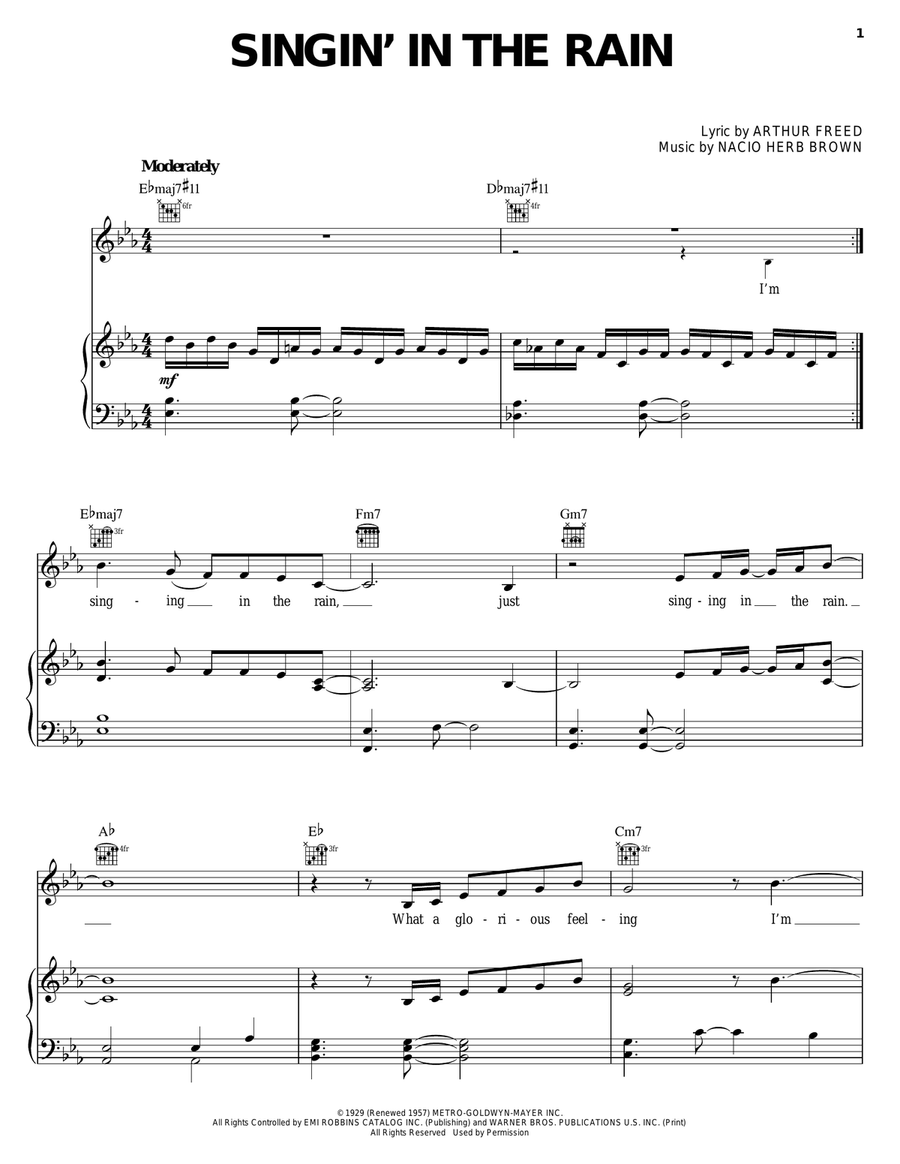 Singin' In The Rain Piano, Vocal, Guitar scores gallery preview page 1
