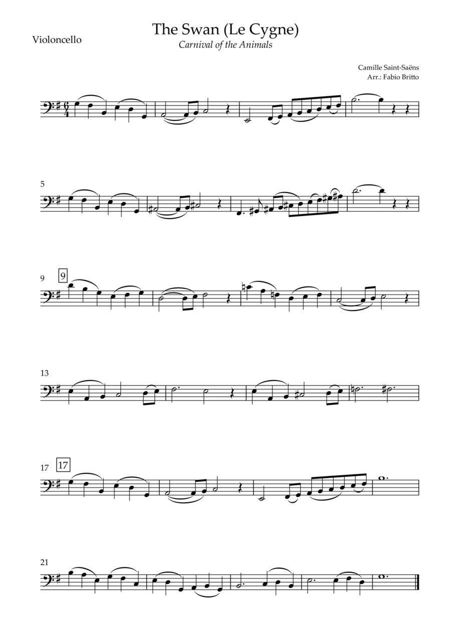 The Swan (Le Cygne) for Cello Solo The Swan (Le Cygne) for Cello Solo Cello Solo scores gallery preview page 1