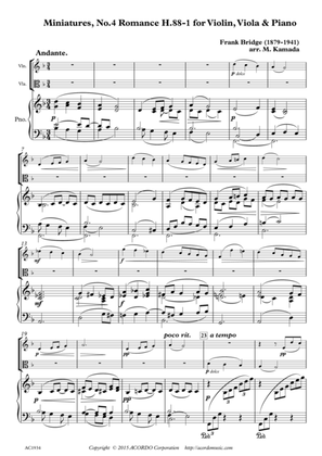 Miniatures, No.4 Romance H.88-1 for Violin, Viola & Piano