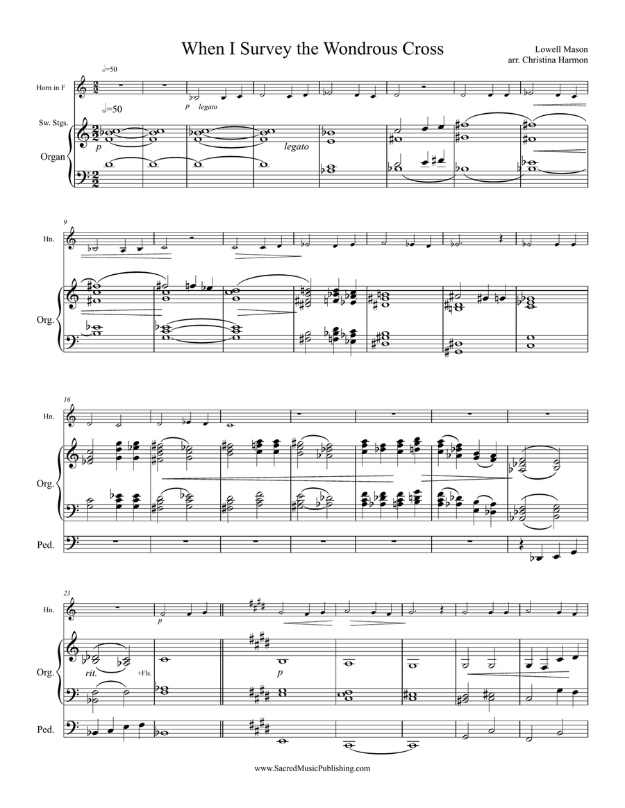 When I Survey the Wondrous Cross - One Horn in F and Organ Brass Duet scores gallery preview page 2